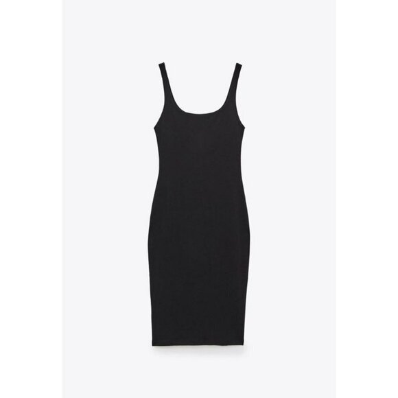 Zara Midi Black Dress Tight Fitting Size Large - Picture 2 of 16